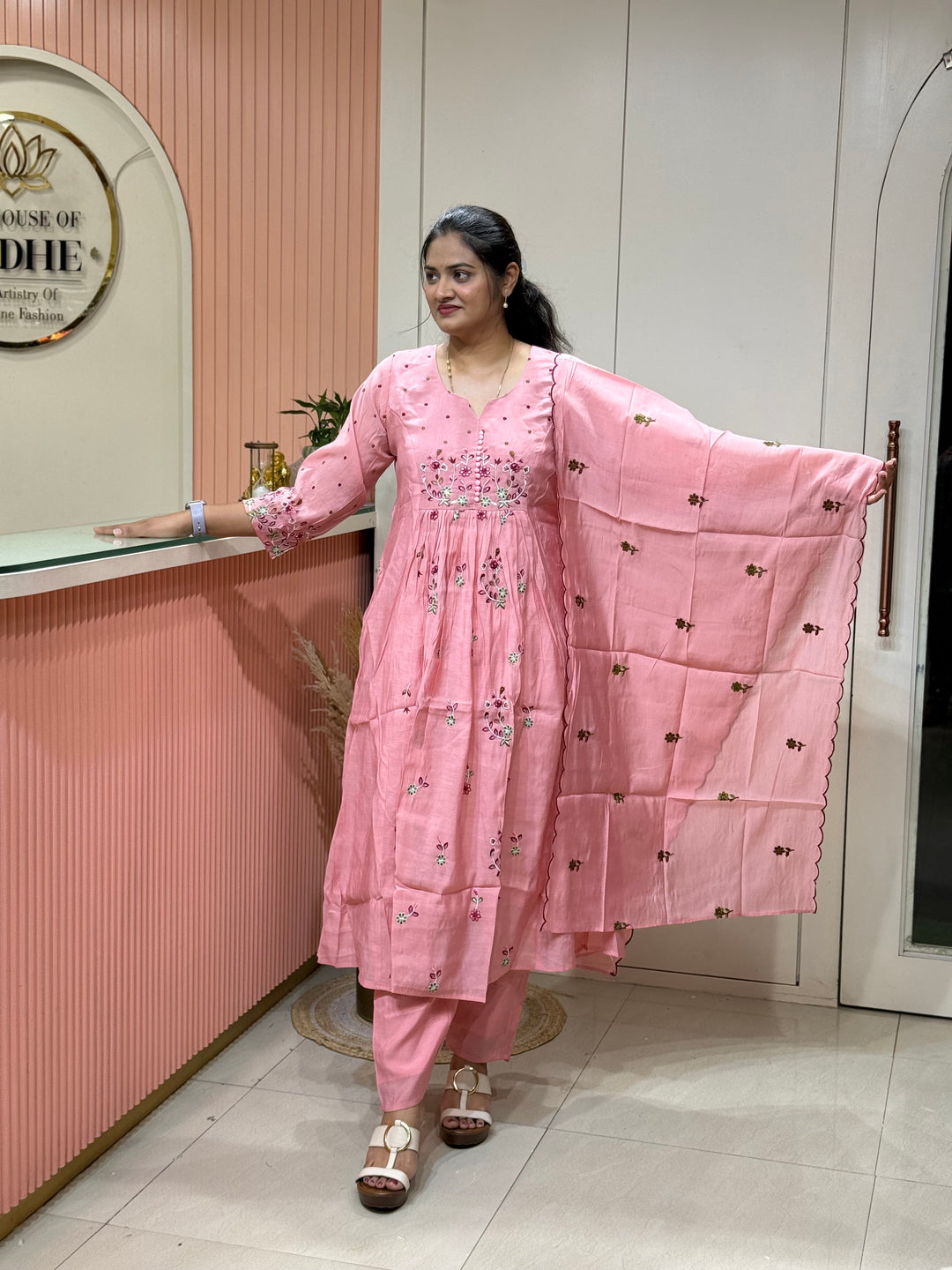 Mul Chanderi Collection with Embroidery work Both sides pockets | R208
