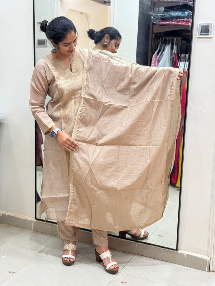 Premium Banarasi Kurti Set with Golden Zari Tissue Panel – R103 |