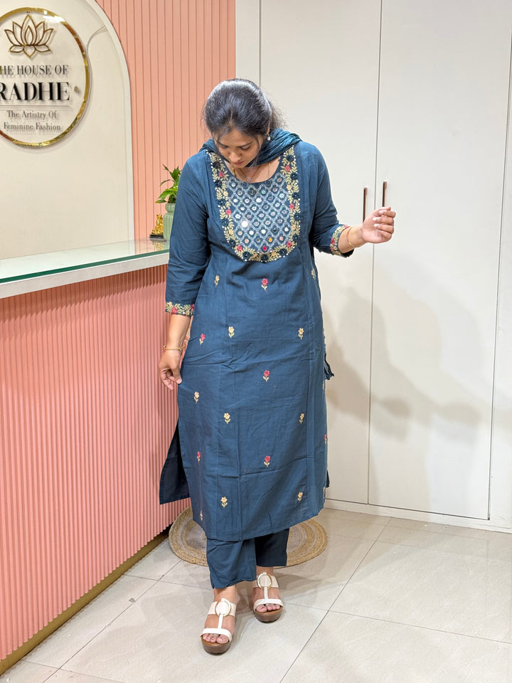 Khadi Cotton 3 Pcs Set Collection | Embroidery and Real Mirror Work | R145