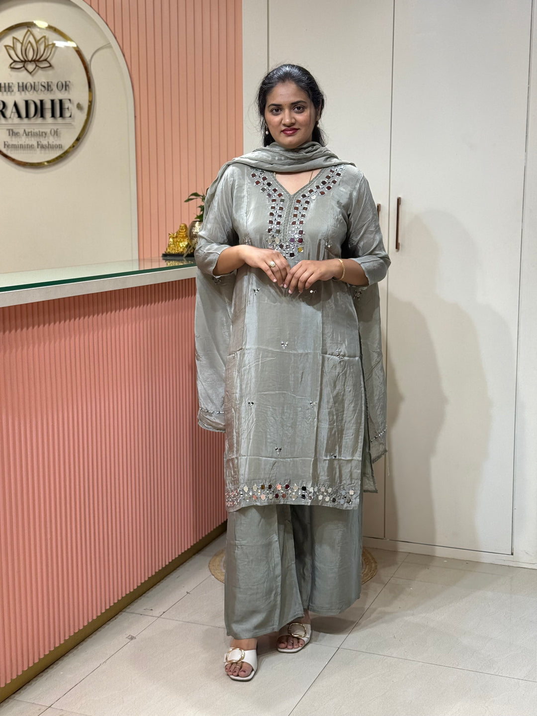 Pure HO Crepe Collection with Hand Real Mirror Work (Cotton Lining) | R221