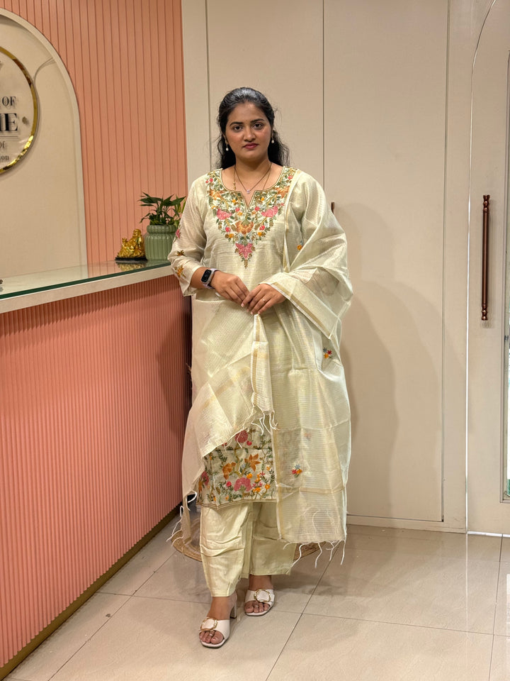 Zari Kota fabric with Hand Embroidery work (Cotton Lining) | R179