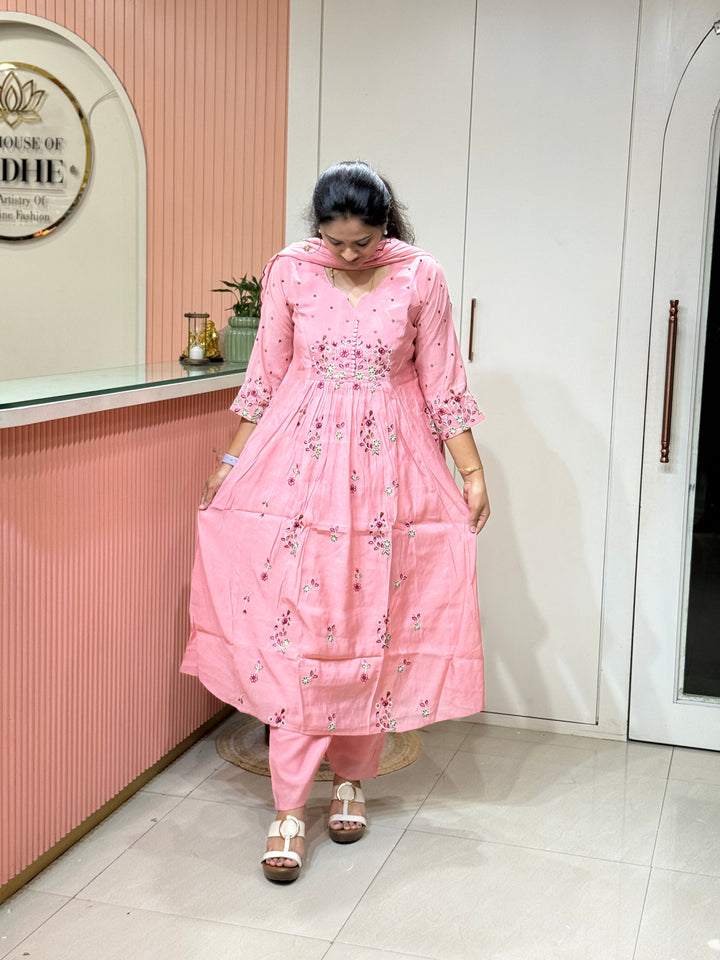 Mul Chanderi Collection with Embroidery work Both sides pockets | R208