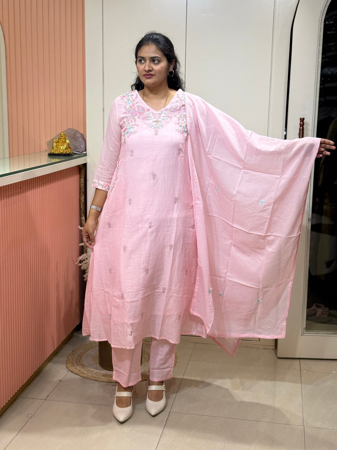 Pure Mul Cotton with Embroidery work (cotton lining) | R168