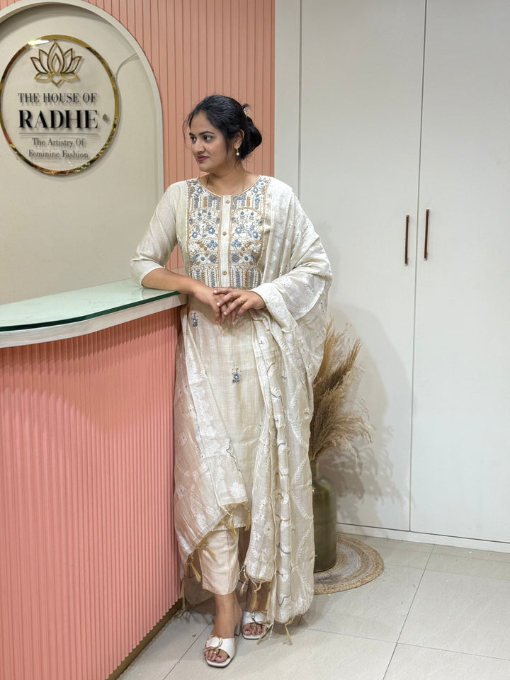 Pure Jamdani Collection with full Length Dupatta and Hand embroidery work (Cotton Lining )| R211