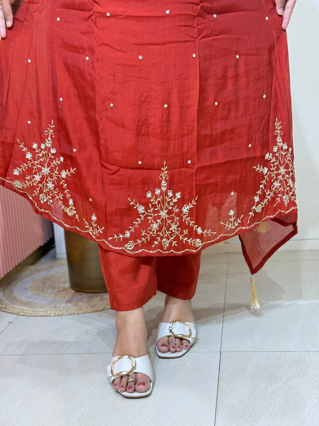Coral Mul Chanderi with Cut Dana Work | R206