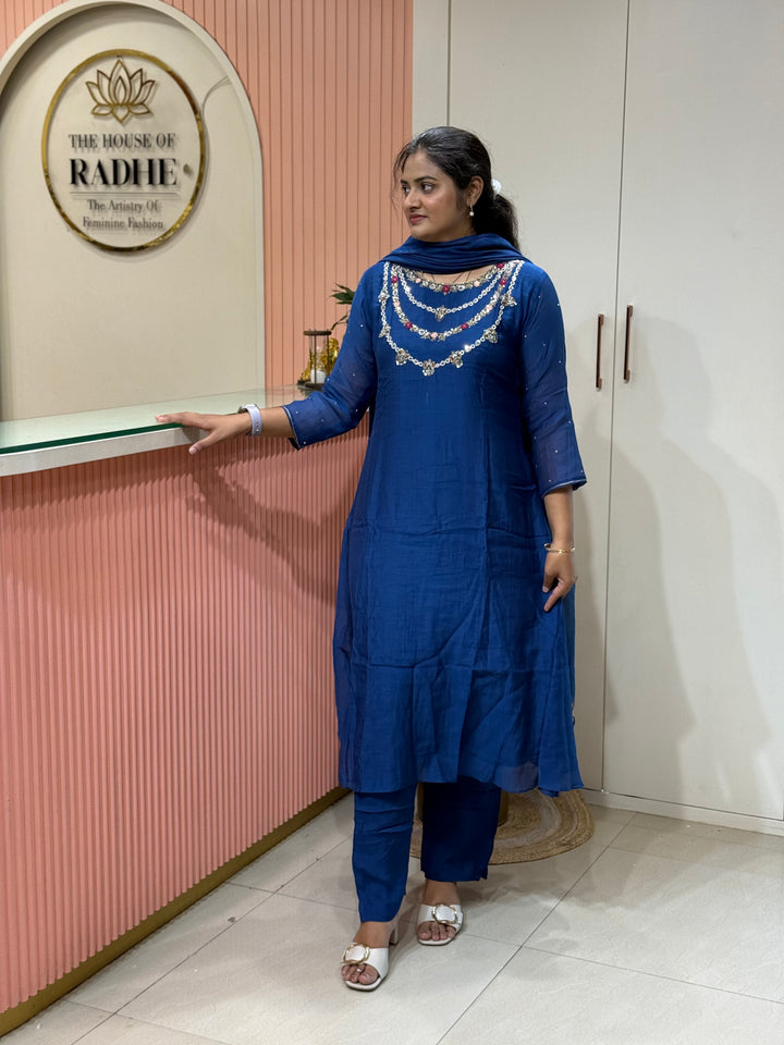 Pure Banarasi Mul Chanderi 3 Pcs Kurti set and Hand Embroidery work| R218