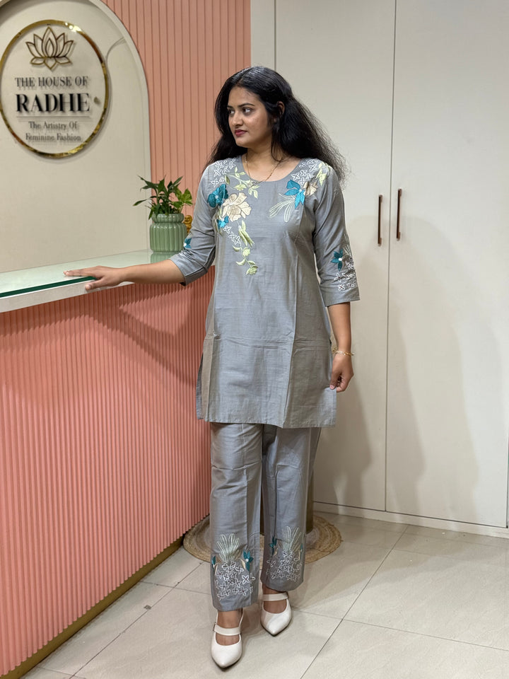 Co-Ord Set Collection with Beautiful Embroidery Design in Top and Bottom | R137