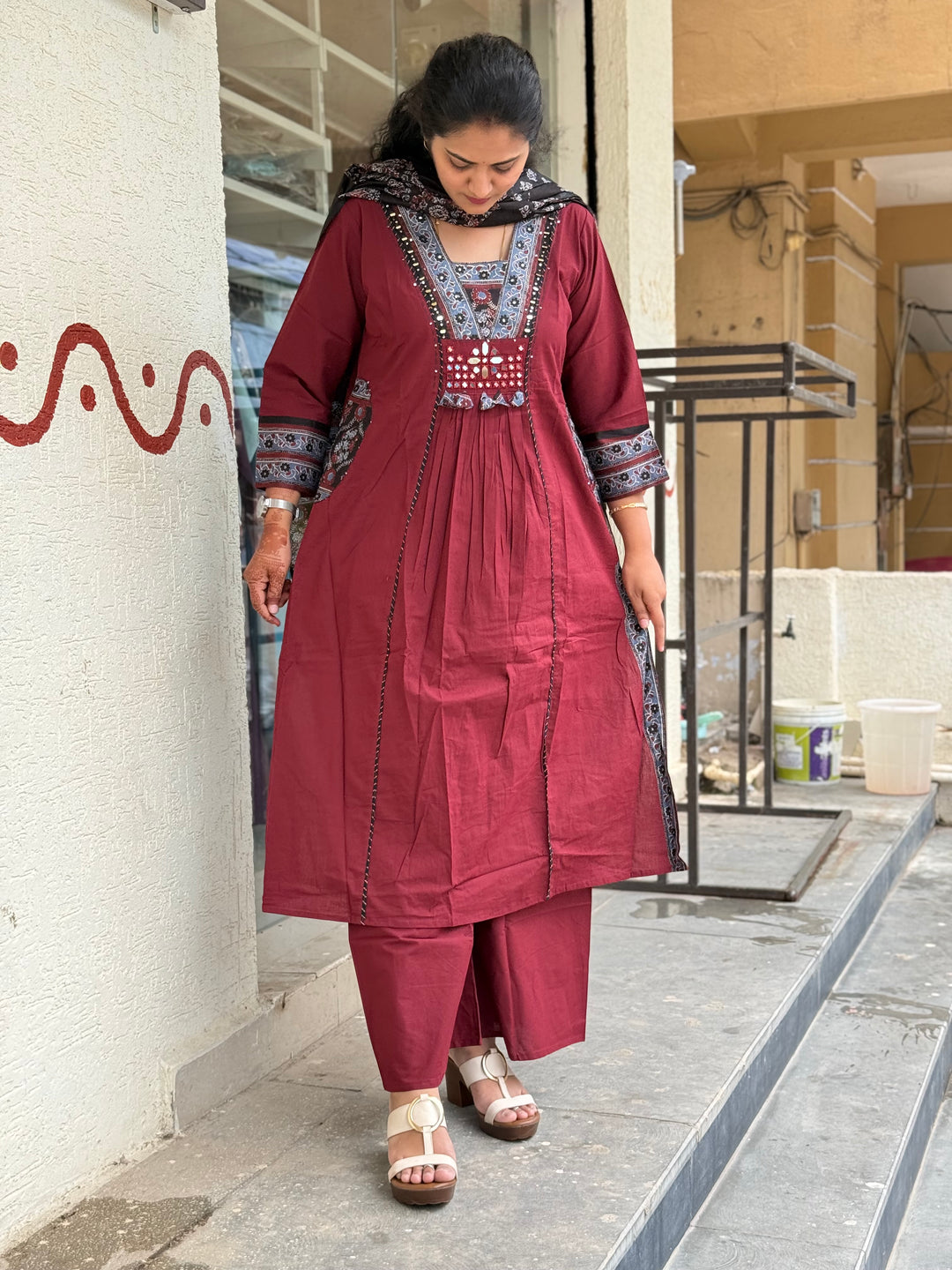 Cotton Yoke Pattern Collection – Real Mirror Work &amp; Pocket Patch | R173