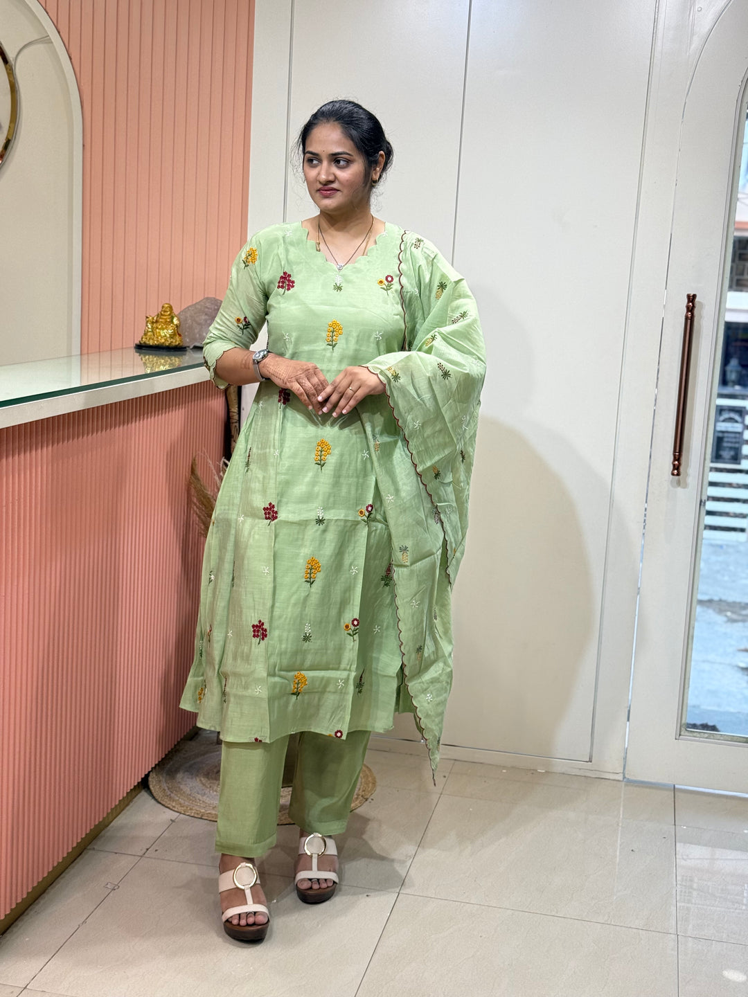 Mul Chanderi Embroidery Collection – Elegant Flare Pattern | R179