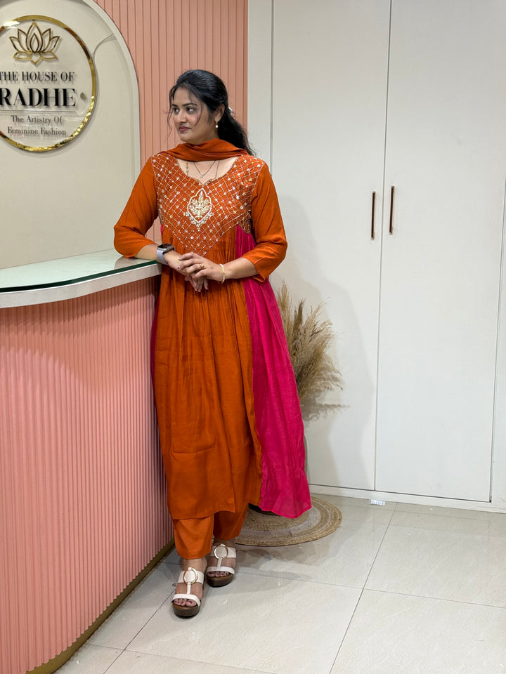 Coral Mul Chanderi with Cut Dana Work | R206