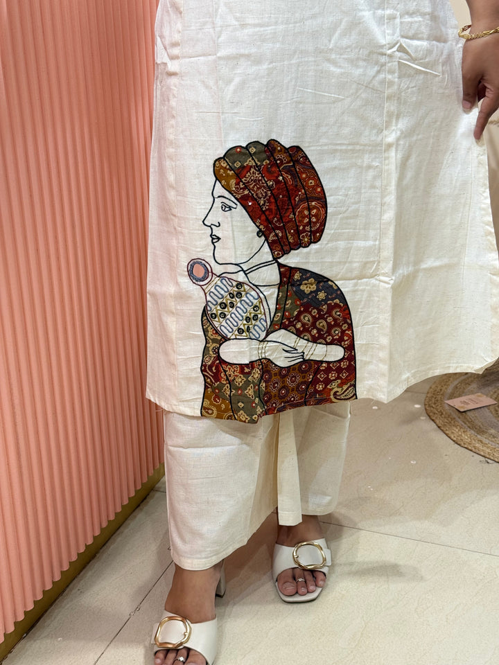 Khadi Cotton 2 Piece Set With Figure Work Daman Design | R137