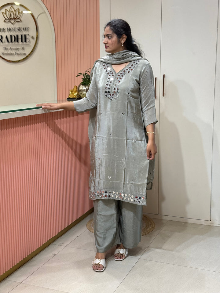 Pure HO Crepe Collection with Hand Real Mirror Work (Cotton Lining) | R221