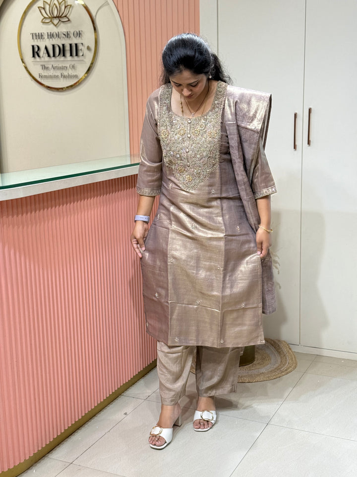 Kanjivaram Tissue Collection | Handwork Yoke | Full-Length Dupatta | R228