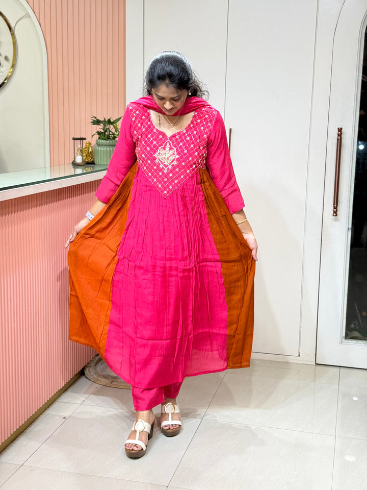 Coral Mul Chanderi with Cut Dana Work | R206