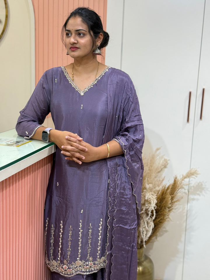 Premium Chinon Hand Embroidered 3 Pc Suit – RADHE32