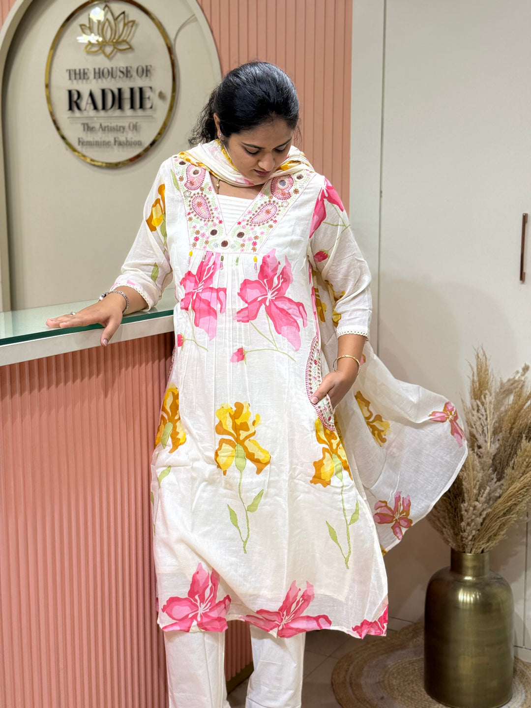Pure Mul cotton with Real Mirror Work ( Both Sides Pocket Available)(Cotton Lining) | R189