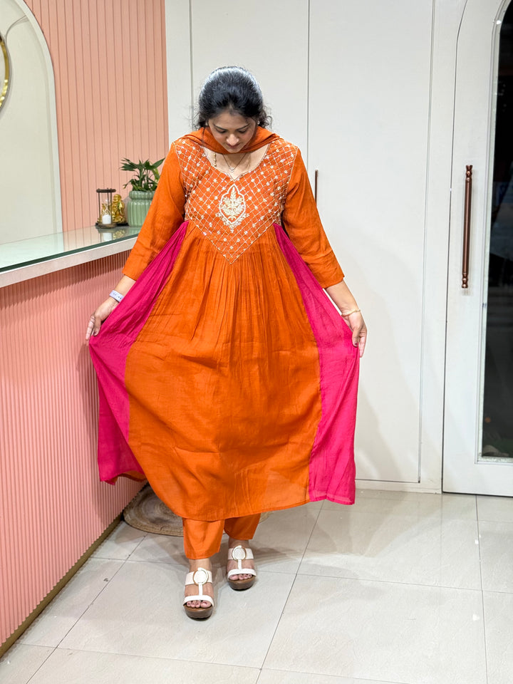 Coral Mul Chanderi with Cut Dana Work | R206
