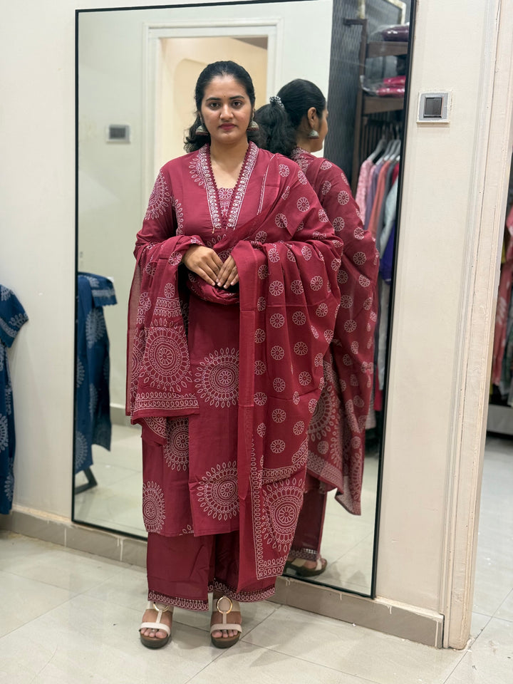 60-60 Cotton A-Line 3 Pc Kurta Set with Palazzo – RADHE97