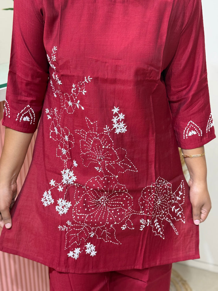 Co-Ord Set Collection with Beautiful Embroidery Design in Top and Bottom | R137
