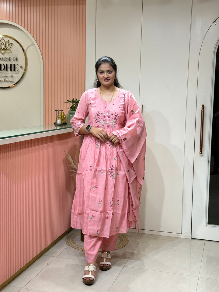 Mul Chanderi Collection with Embroidery work Both sides pockets | R208