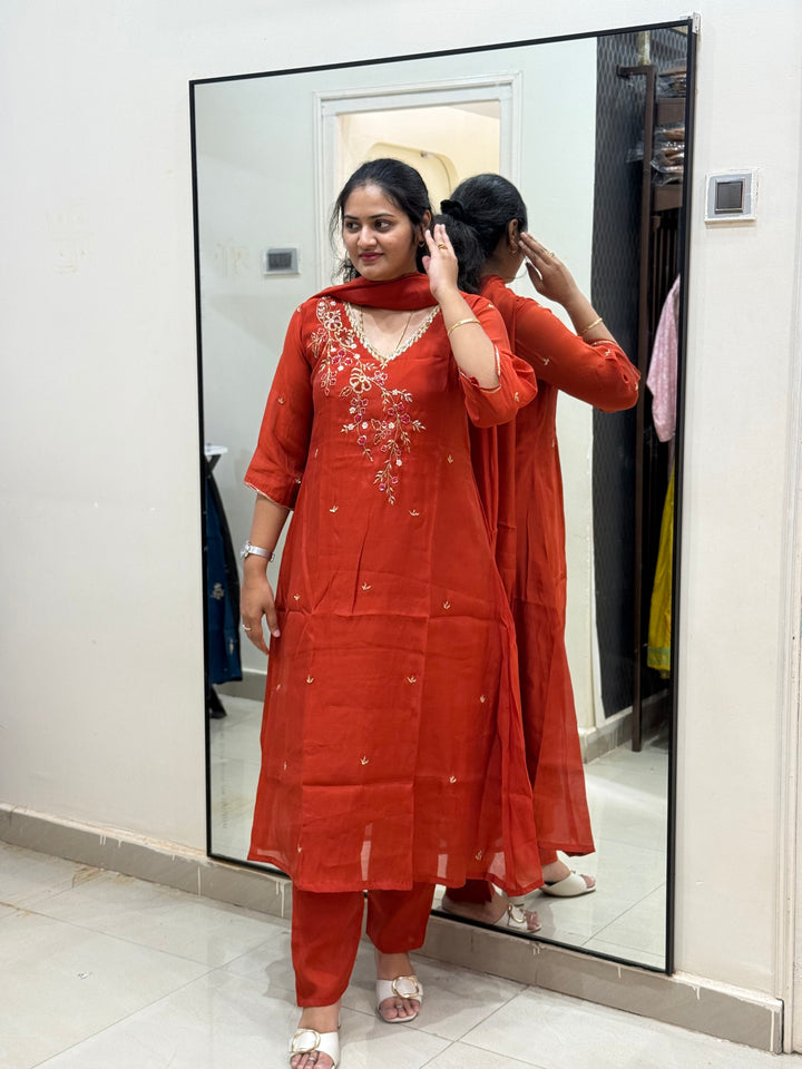S Mul Chanderi 3 Pc Kurta Set | Semi Party Wear (New Arrivals )| R138