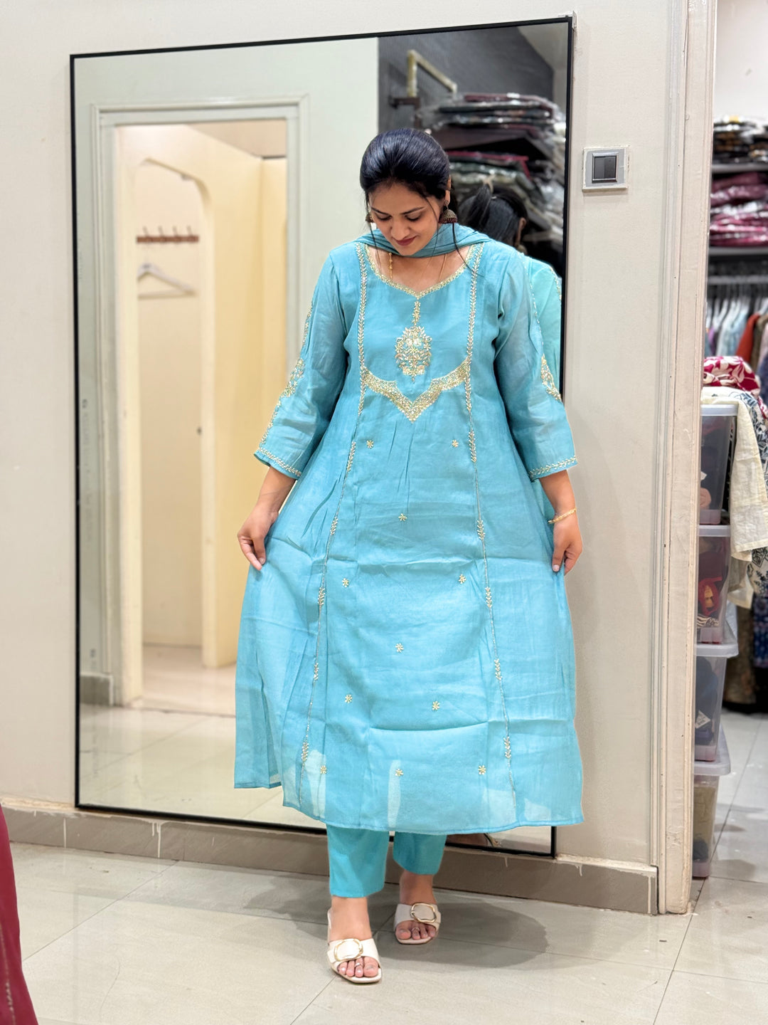 Premium Mul Chanderi with Cut Dana work Party Wear Collection | R206
