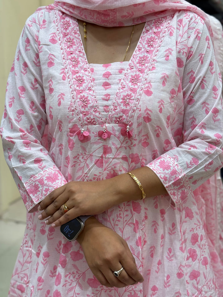 Cotton Dress with Cotton Lining – Summer Collection (White Base) | R113