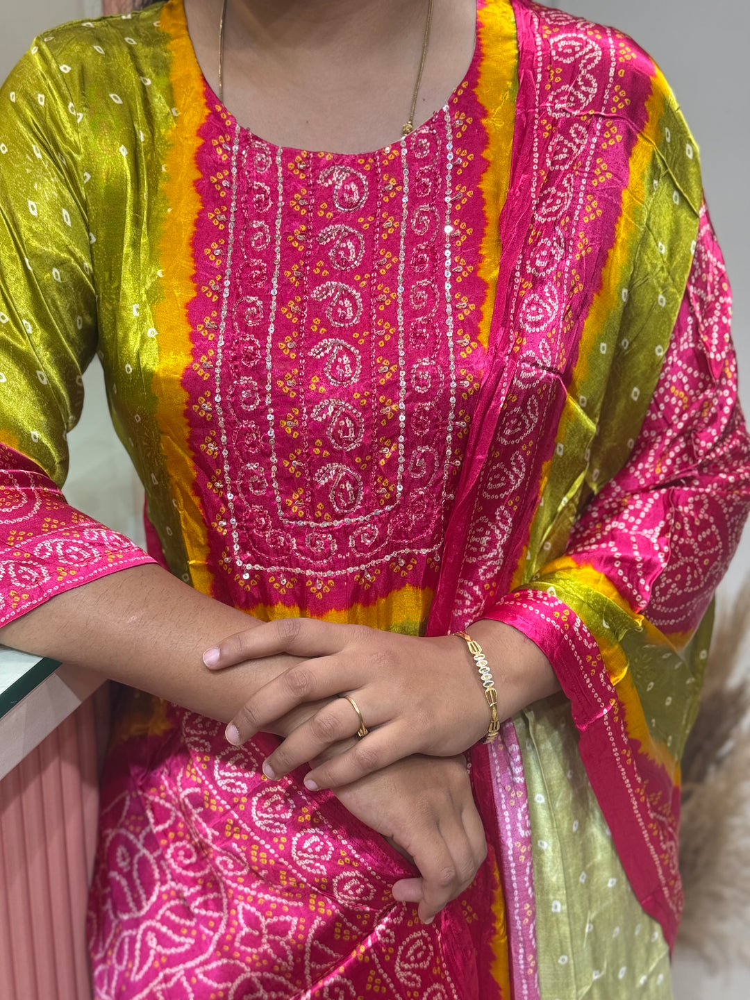 Gaji Satin Collection with Bandini print ( Dupatta Gaji Satin ) | R227