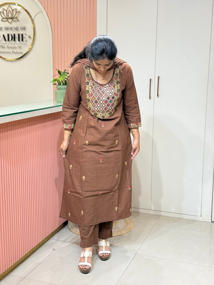 Khadi Cotton 3 Pcs Set Collection | Embroidery and Real Mirror Work | R145