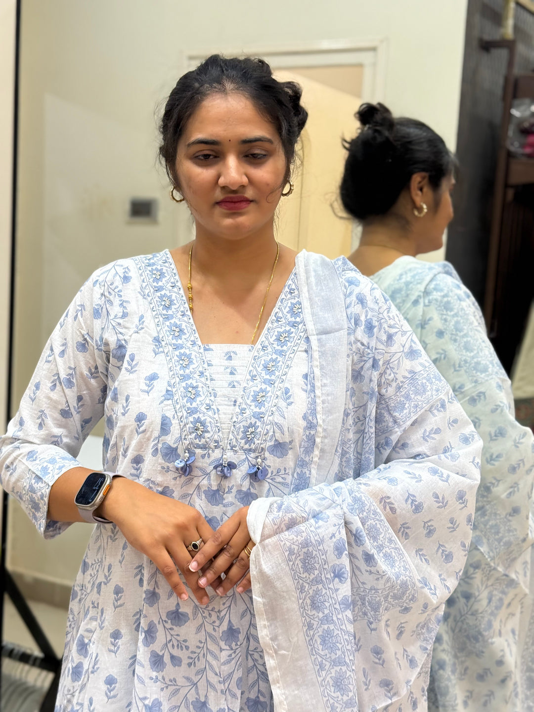 Cotton Dress with Cotton Lining – Summer Collection (White Base) | R113