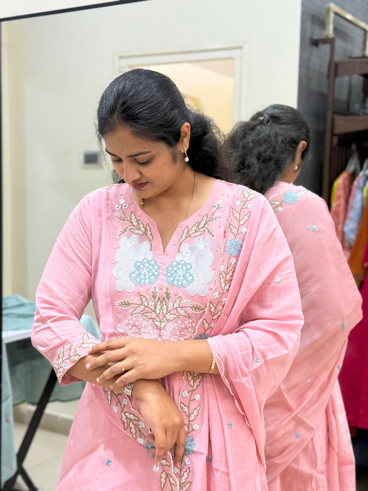 Mul Chanderi collection with Embroidery work| R205