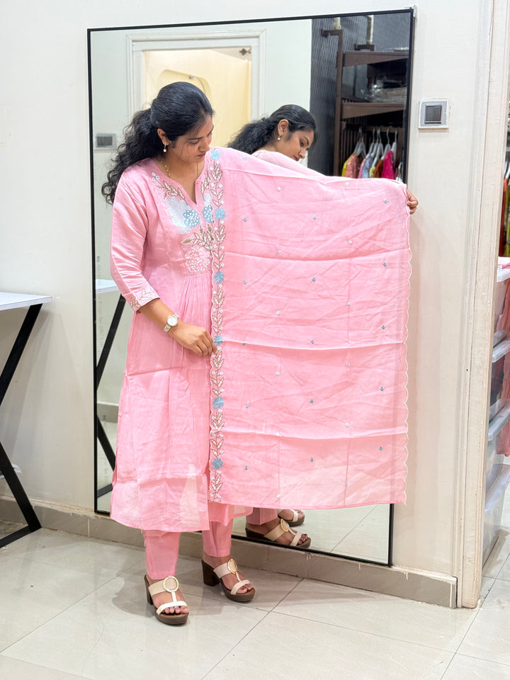 Mul Chanderi collection with Embroidery work| R205