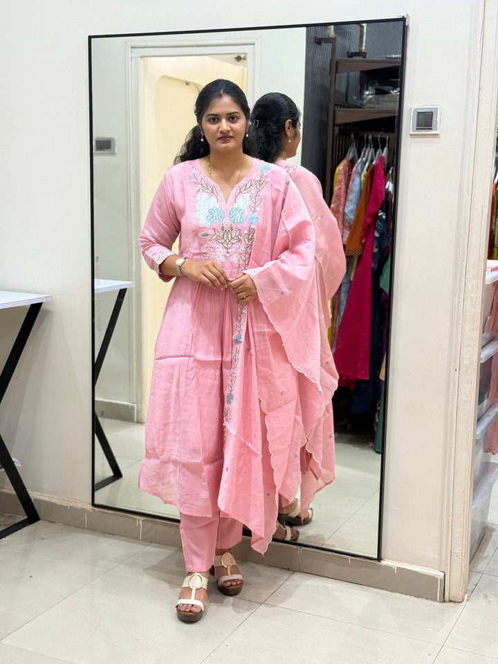 Mul Chanderi collection with Embroidery work| R205