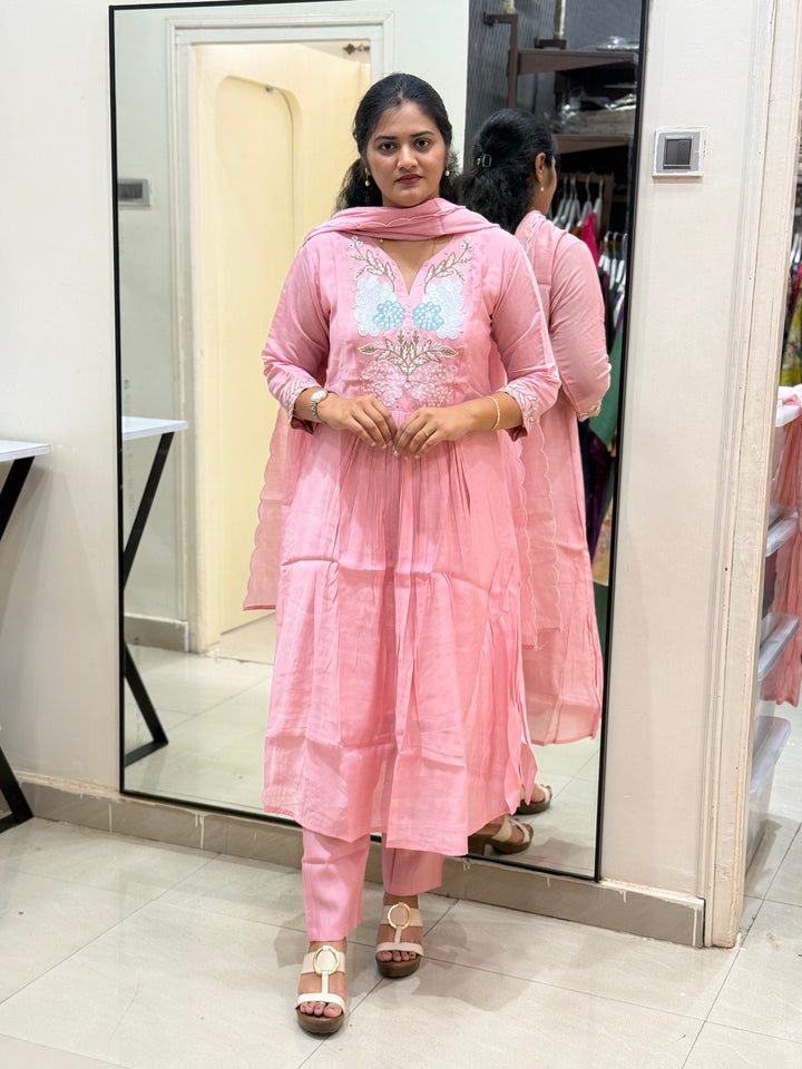 Mul Chanderi collection with Embroidery work| R205
