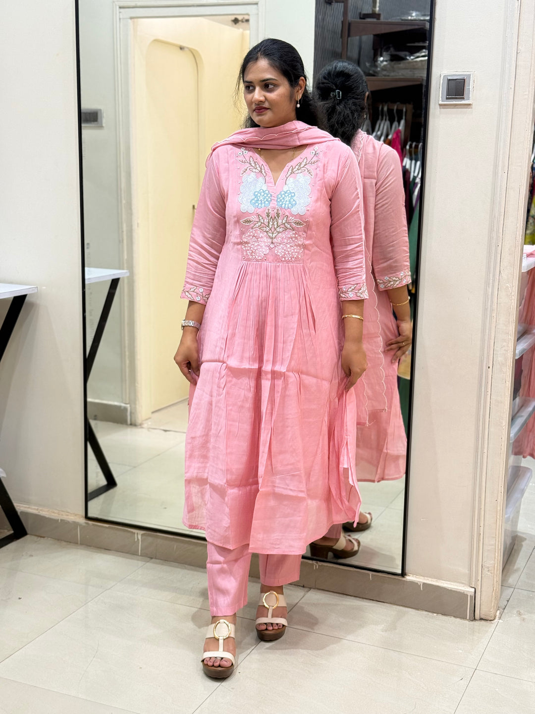 Mul Chanderi collection with Embroidery work| R205