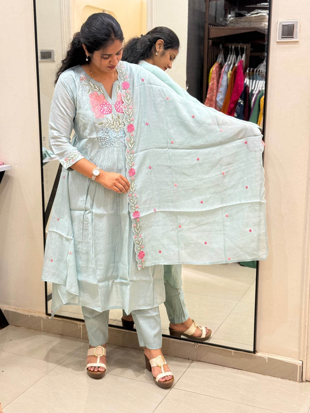 Mul Chanderi collection with Embroidery work| R205
