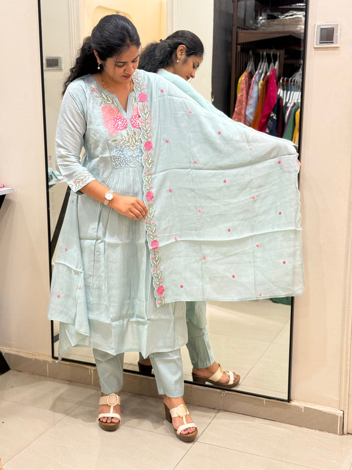 Mul Chanderi collection with Embroidery work| R205