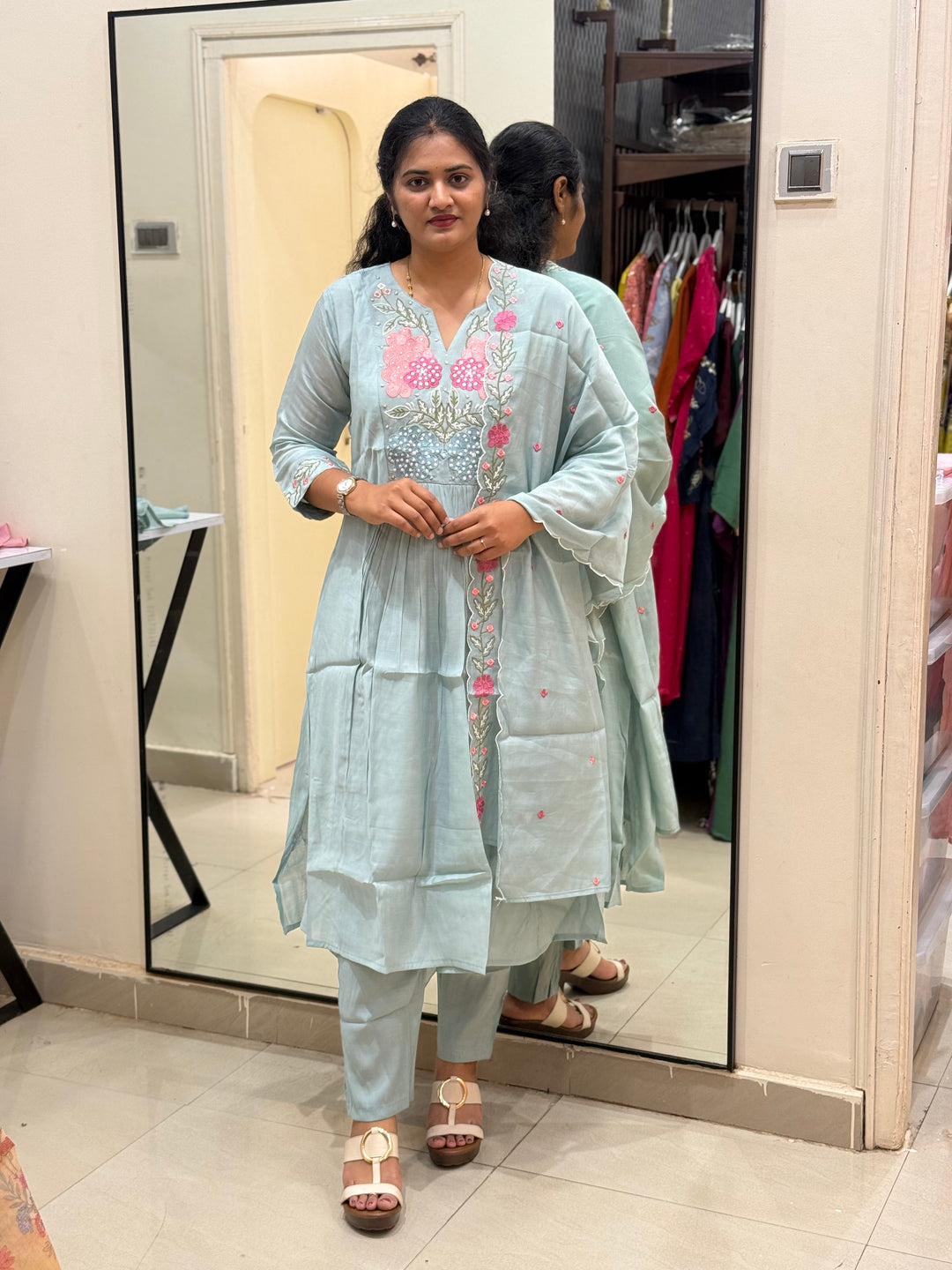 Mul Chanderi collection with Embroidery work| R205