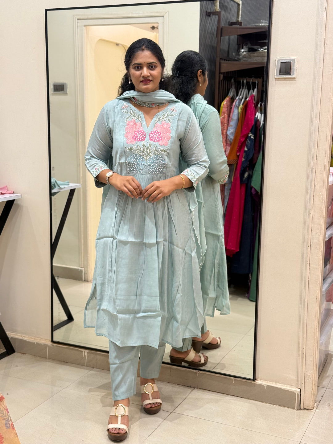 Mul Chanderi collection with Embroidery work| R205