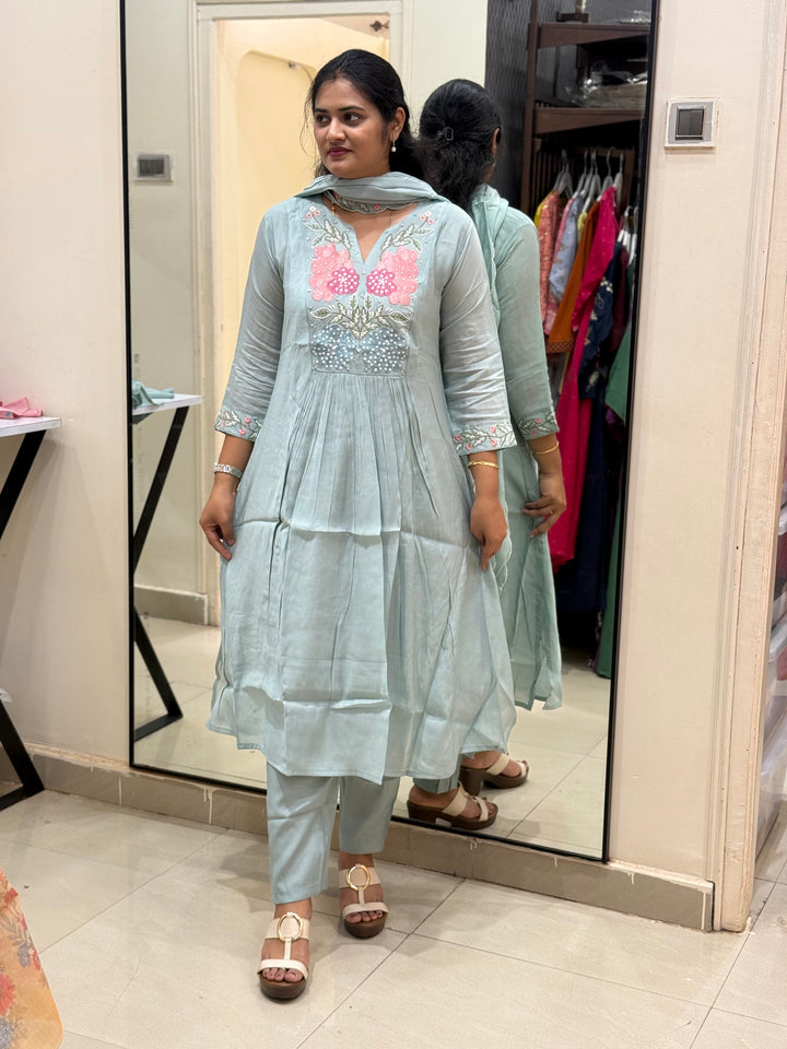 Mul Chanderi collection with Embroidery work| R205
